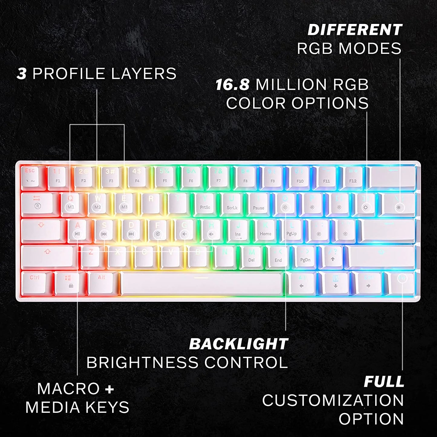 HK GAMING GK61 Mechanical Gaming Keyboard | 61 Keys RGB Backlit for Pc/Mac ( White, Gateron Optical Blue)