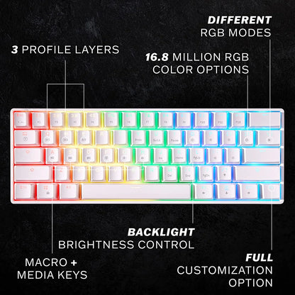 HK GAMING GK61 Mechanical Gaming Keyboard | 61 Keys RGB Backlit for Pc/Mac ( White, Gateron Optical Blue)