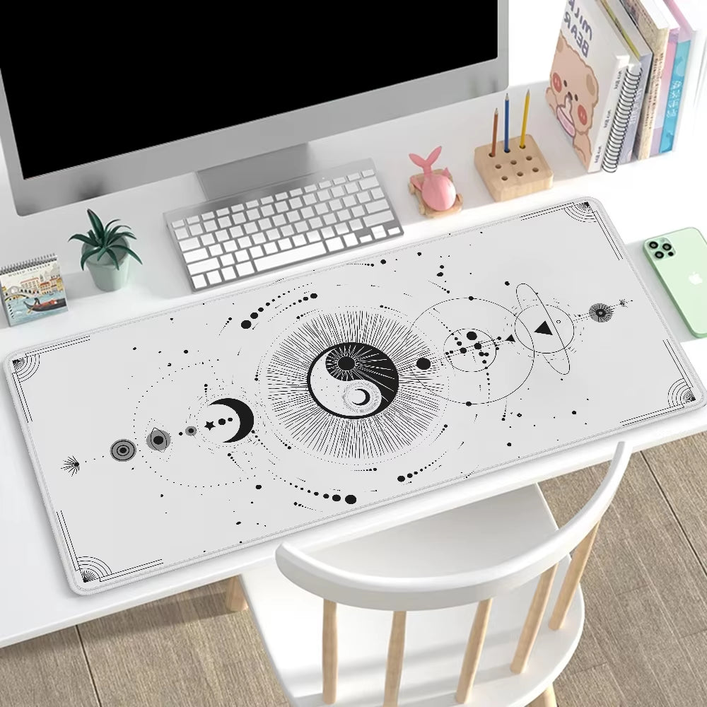 White Yinyang Pc Gaming Accessories Computer Mat Extended Pad Mouse Mats Desktops Mousepad Gamer 900X400 Keyboard Desk Xxl Setup