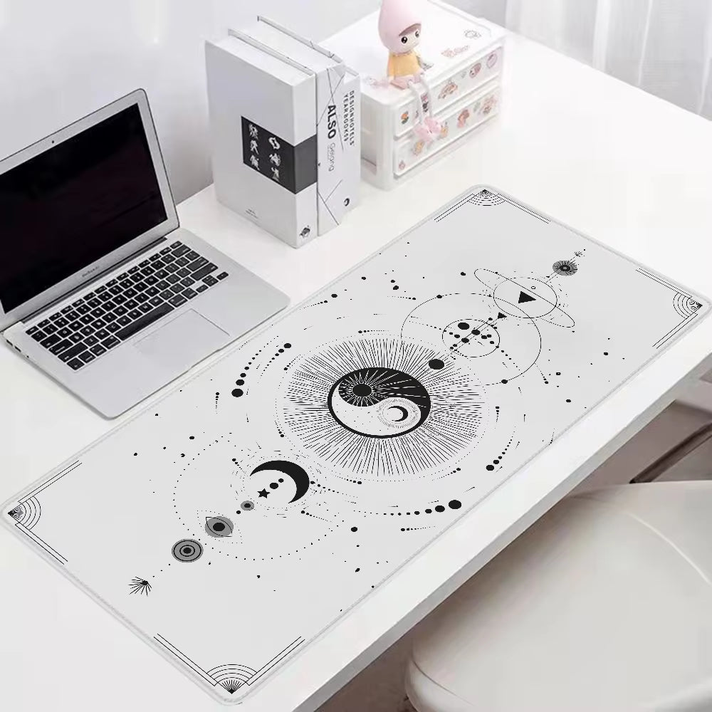 White Yinyang Pc Gaming Accessories Computer Mat Extended Pad Mouse Mats Desktops Mousepad Gamer 900X400 Keyboard Desk Xxl Setup