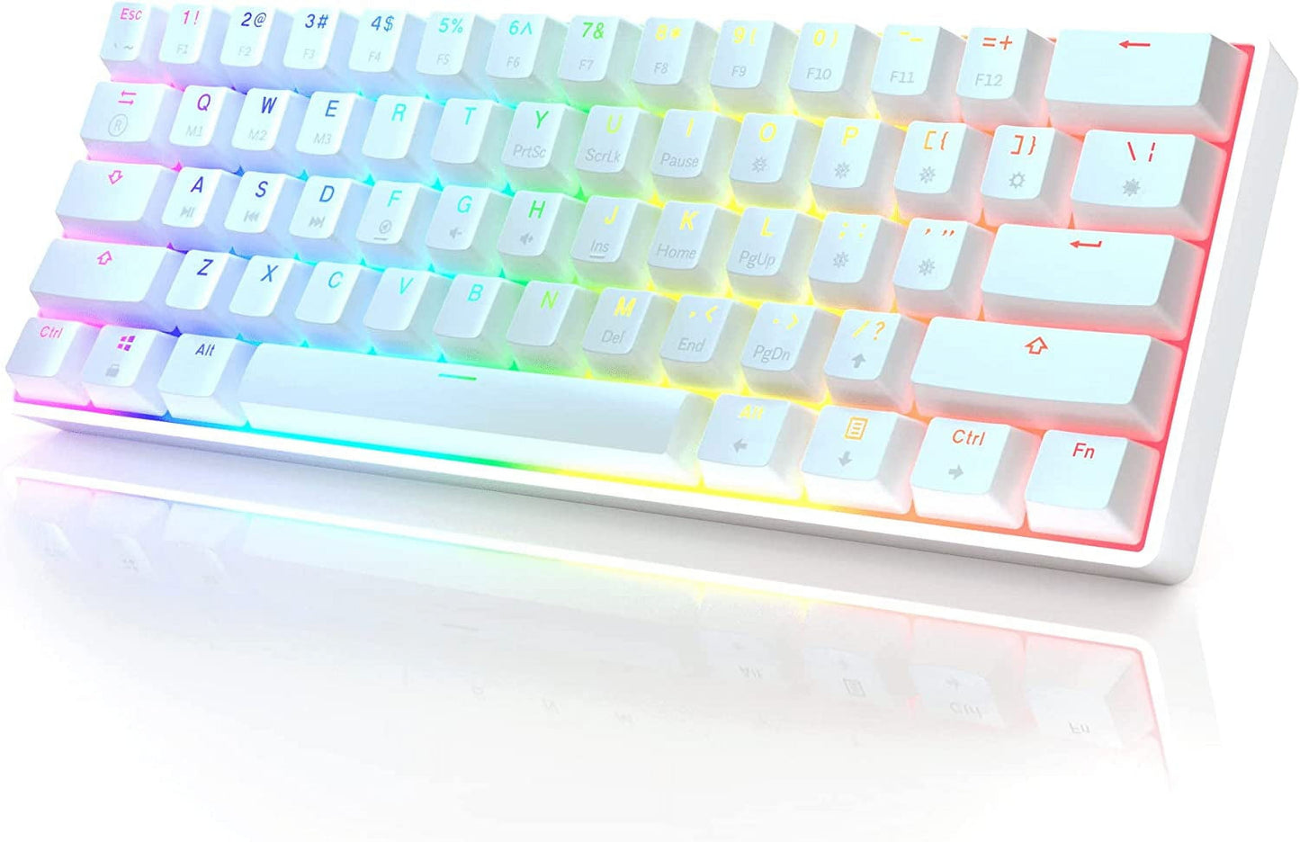 HK GAMING GK61 Mechanical Gaming Keyboard | 61 Keys RGB Backlit for Pc/Mac ( White, Gateron Optical Blue)