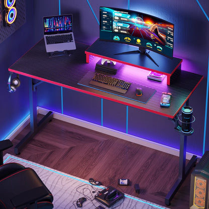 42" Gaming Desk PC Computer Office Gamer Table Desk with LED Lights & Monitor Stand in Red